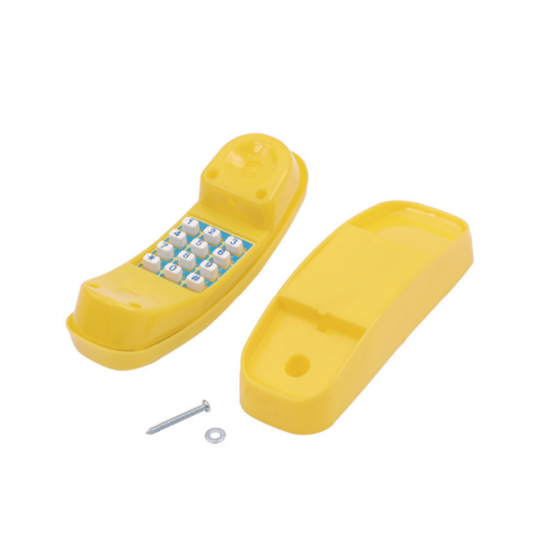 Simuliertes Telefon für den Außenbereich auf einem Holzspielplatz